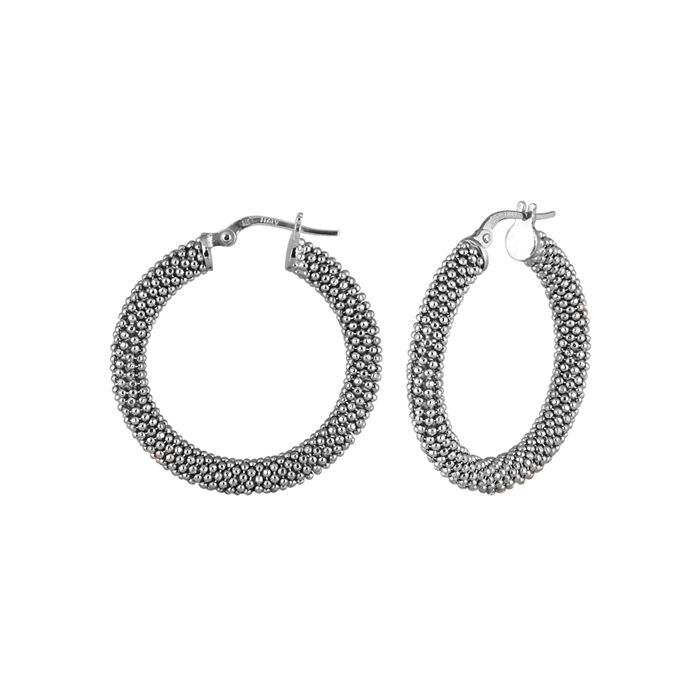 Italian Sterling Silver Popcorn Hoop Earrings - Matsuda