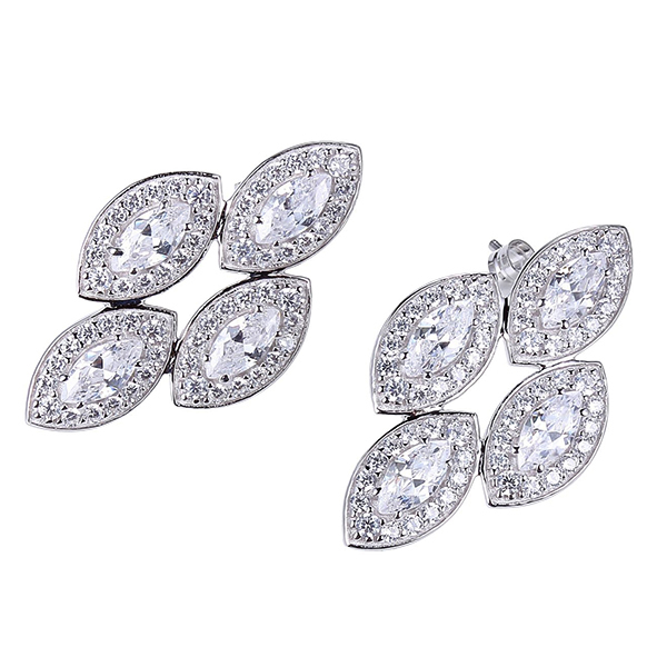 Diamondlite Cubic Zirconia Marquise Cluster Bridal Earrings in Silver