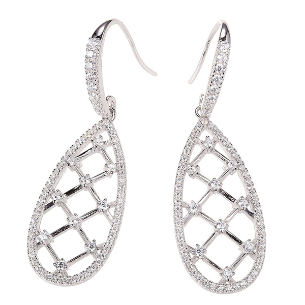 Diamondlite Cubic Zirconia Teardrop Lattice Bridal Earrings in Silver