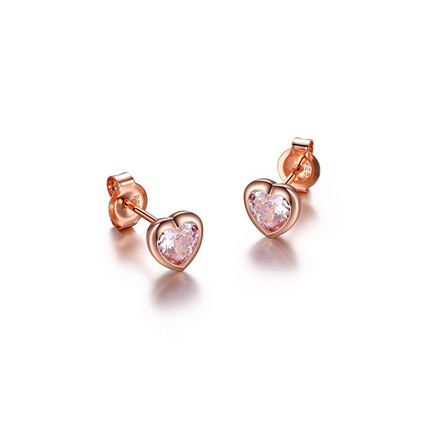 Cubic Zirconia Heart Earrings - Rose Gold