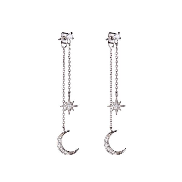 Diamondlite Cubic Zirconia Sun and Moon Drop Earring - Silver