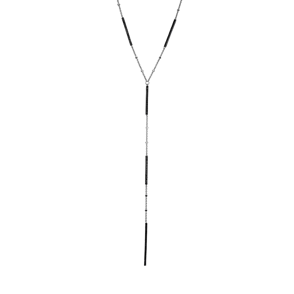 Genuine Black Spinel Two-tone Bar Lariat Necklace