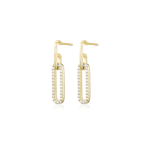 Diamondlite Cubic Zirconia Paperclip Link Earrings - Gold