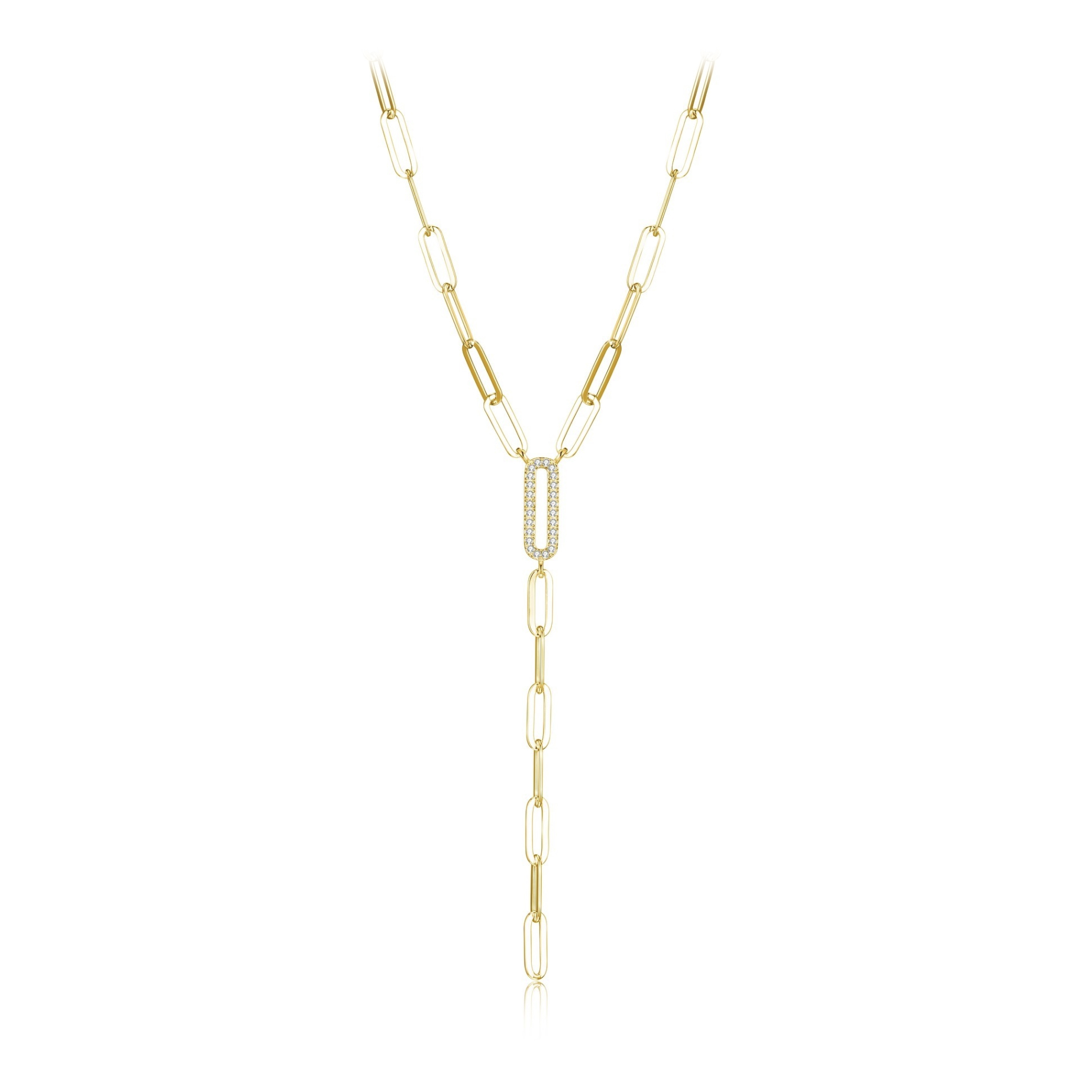 Diamondlite Cubic Zirconia Single Pave Paperclip Link Y-necklace - Gold