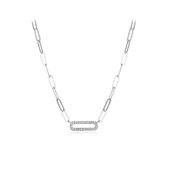 Diamondlite Cubic Zirconia Single Pave Paperclip Link Necklace - Silver