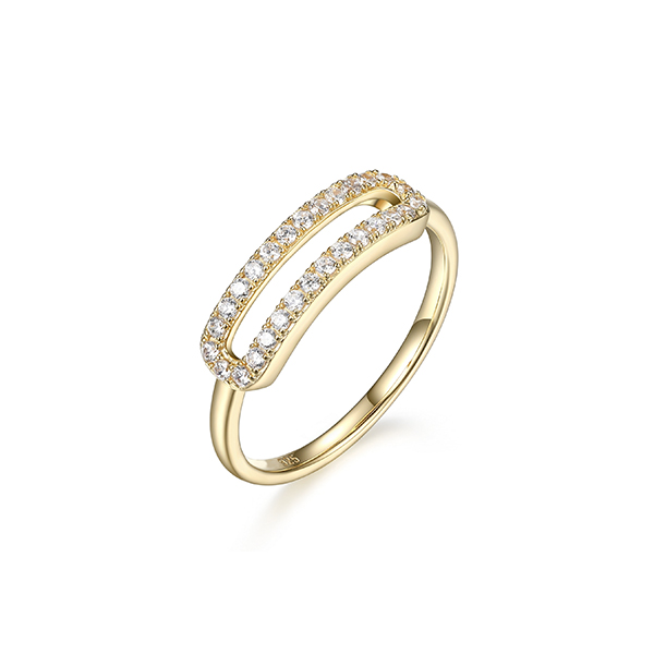 Diamondlite Cubic Zirconia Single Pave Paperclip Link Ring - Gold - Size 7