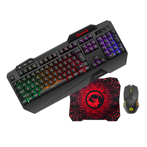 Marvo-KMPCM306 3 in 1 Wired LED Lighting Gaming Keyboard, Mouse and MousePad Combo Set