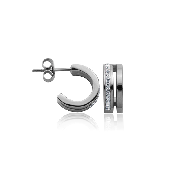 CJ Steelx Half Hoop Preciosa Crystal Earrings - Silver