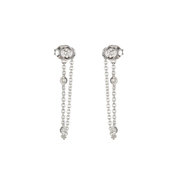 Bezel Set Lab grown Diamond (0.14) Chain Loop Earrings - Silver