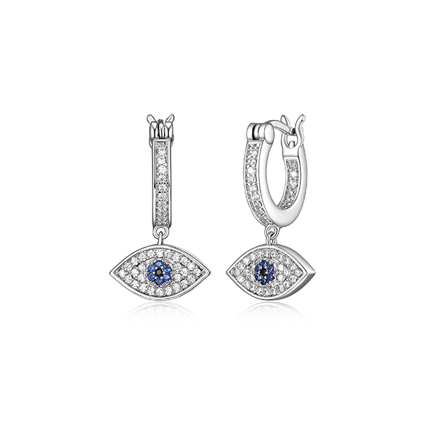 Diamondlite Cubic Zirconia Sapphire Evil Eye Huggie Hoop Earrings - Silver