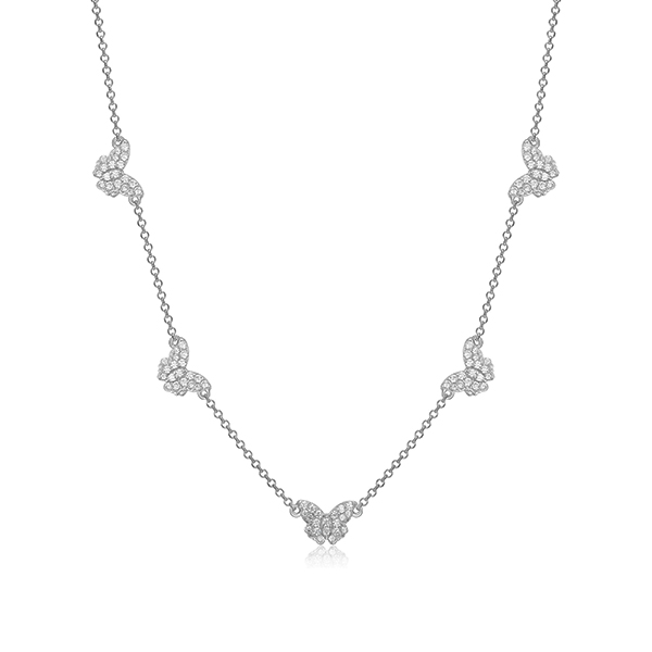 Diamondlite Cubic Zirconia Pave 5 Butterfly Station Necklace - Silver