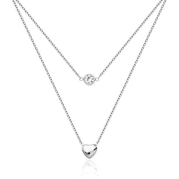 Valentine's Day CJ Steelx Heart and Round Crystal Layered Necklace - Silver
