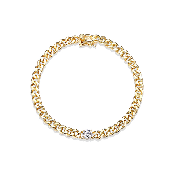5.5mm Round Diamondlite Cubic Zirconia Flat Curb Bracelet - Gold
