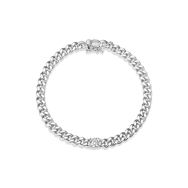 5.5mm Round Diamondlite Cubic Zirconia Flat Curb Bracelet - Silver