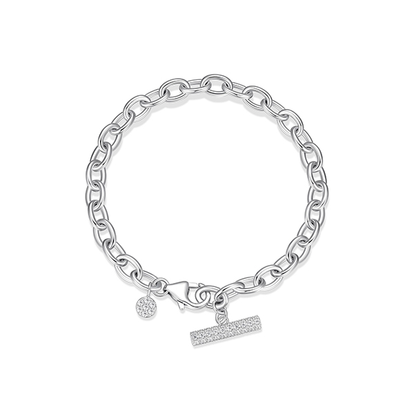 Diamondlite Cubic Zirconia Pave T-bar Link Bracelet - Silver