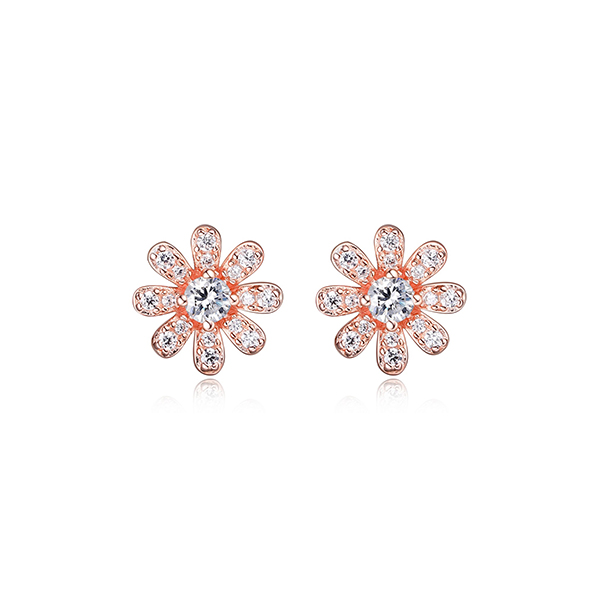 Diamondlite Cubic Zirconia Daisy Flower Stud Earrings - Rose Gold