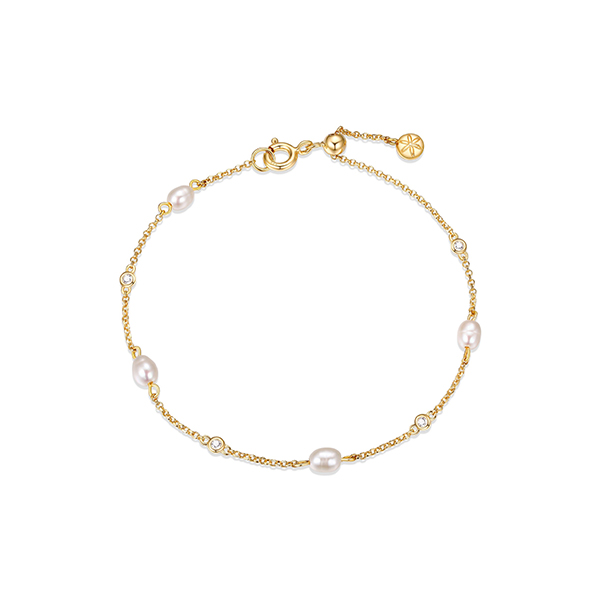 Fleur de Vie Collection Diamondlite Cubic Zirconia and Pearl Adjustable Station Bracelet - Gold
