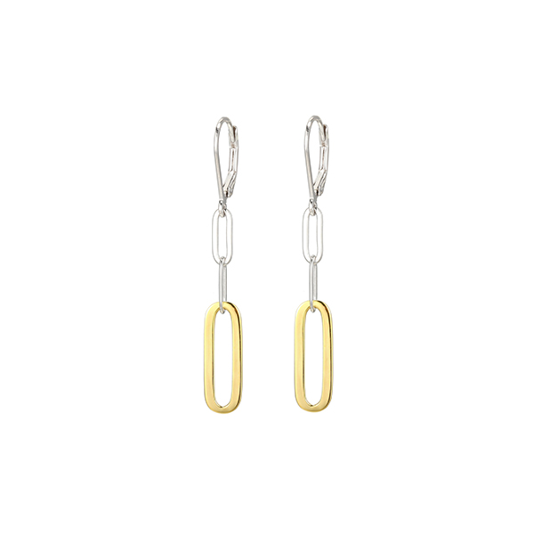 ECGR2Q09L-2T Sterling Silver "PAPERCLIP" Oval Link Dangle Earrings