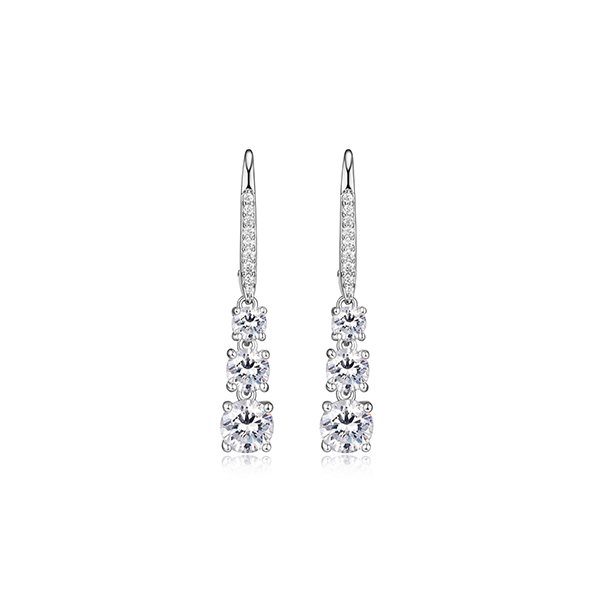 Diamondlite Cubic Zirconia Graduated Triple Stone Leverback Earrings - Silver