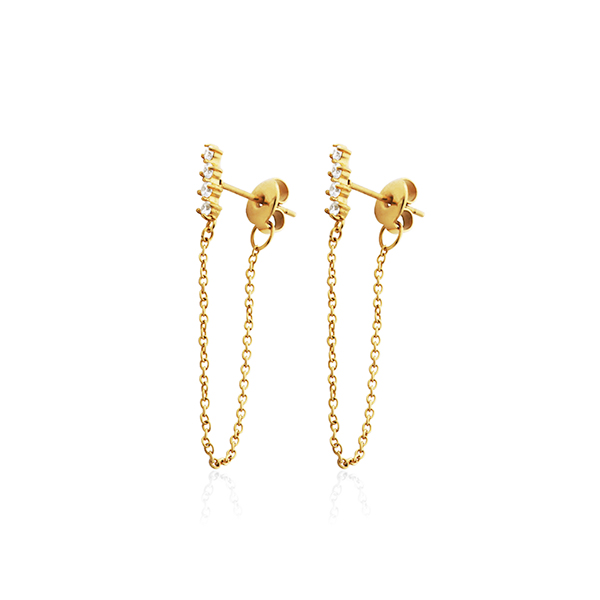 CJ Steelx CZ Bar and Chain Earrings - Gold