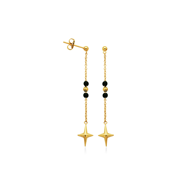 CJ Steelx Star Chain Earrings with Black and Gold Beads - Gold