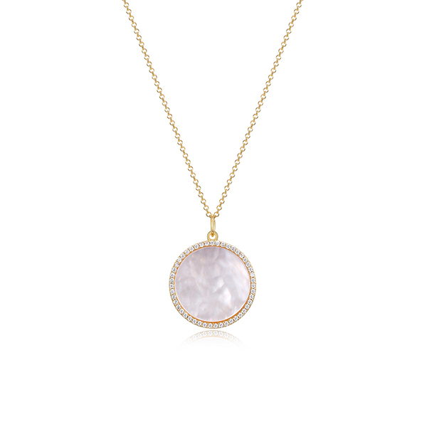 Fleur de Vie collection Diamondlite Cubic Zirconia and Mother of Pearl Adjustable 19mm Round Locket Necklace - Gold