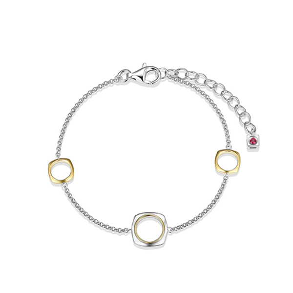 BR1LAKA-W "Aureole" Sterling Silver 2-Tone Open Square Link Station Bracelet