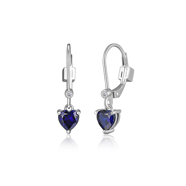 ER2LCHX-W "Blue Star" Sterling Silver Created Sapphire and Lab Grown Diamond Drop Earrings