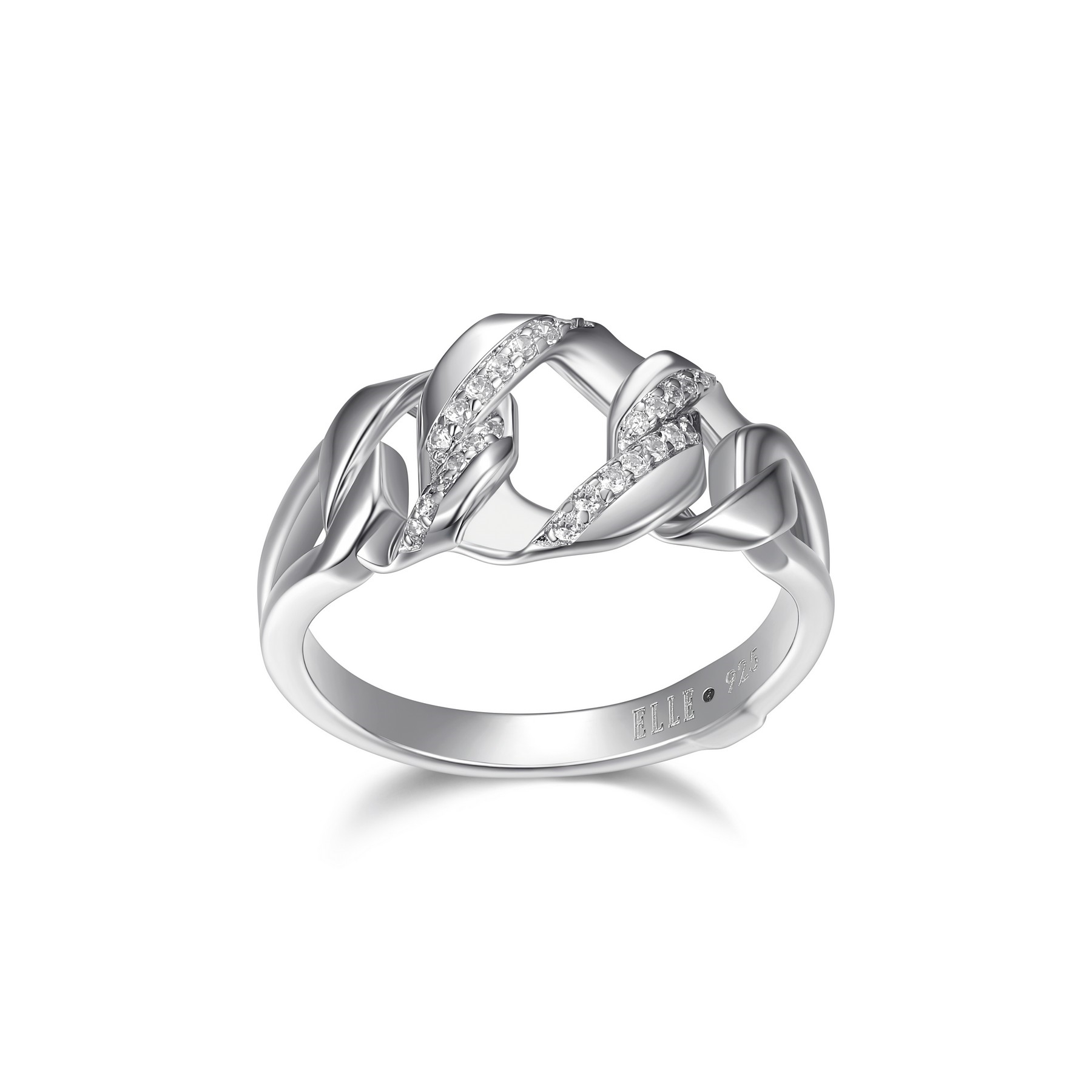 RR4LAB9-W-8 "Lattice" Sterling Silver Hexagon Link and Pave Cubic Zirconia Ring - Silver