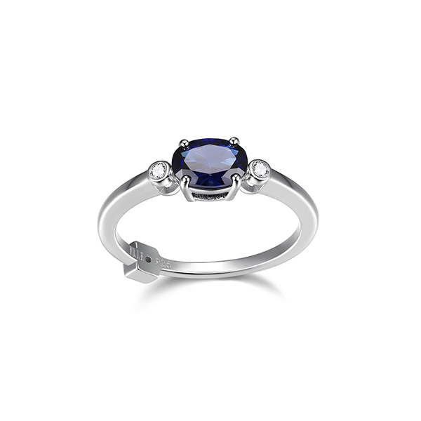RR4LACZ-W-9 "Blue Star" Sterling Silver Created Sapphire and Lab Grown Diamond Solitaire Ring - Silver