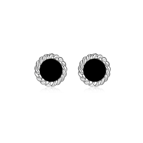 ER2LCLJ-B "Nautical" 6mm Round Agate with Rope Trim Stud Earrings