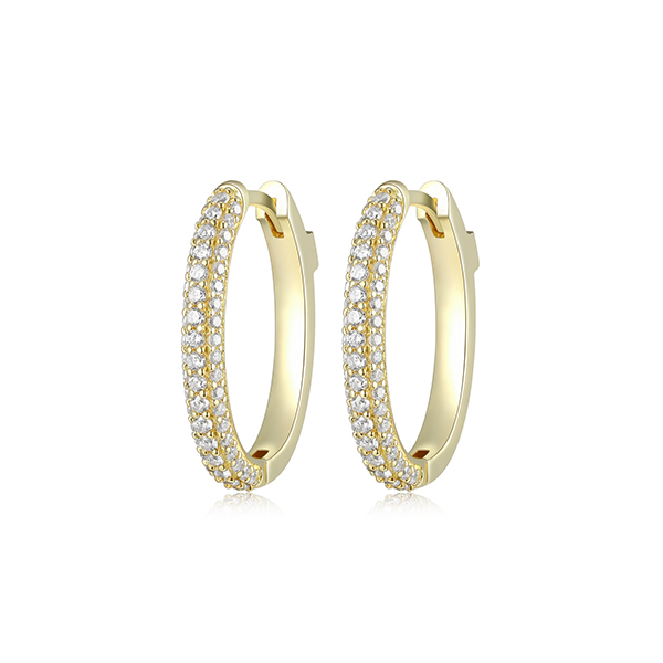 E32LCLT-Y "Stardust" Oval Hoop Earrings with 3-Row Clear Cubic Zirconia