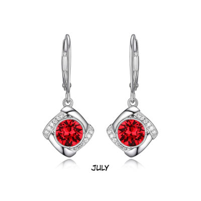 ELLE JULY "Birthstone" (Light Siam) and Signity Cubic Zirconia with Lever Back Earrings