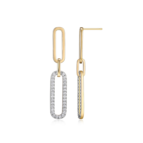 ES2Q0DK-Y Sterling Silver "Paperclip" Link with Diamondlite CZ Stud Earrings