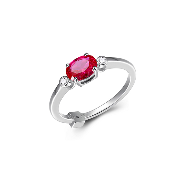 RR4LACZ0-W-7 "Holiday Stars" Oval Created Ruby and Lab Grown Diamond Solitaire Ring - Silver