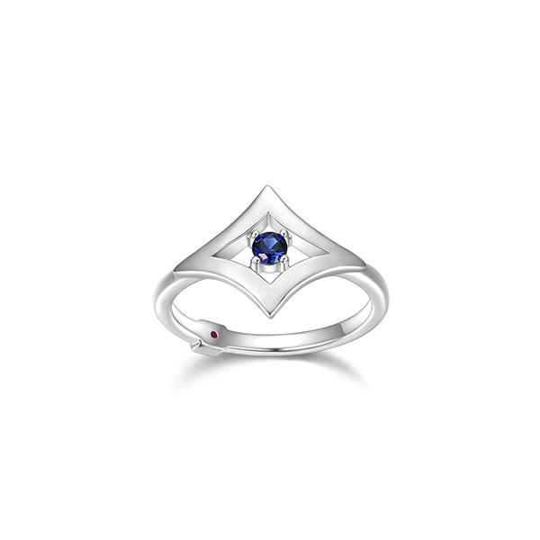 RR4LADC-W-9 "Stellar" Diamond Shape with 3mm Round Created Sapphire Ring  - Silver