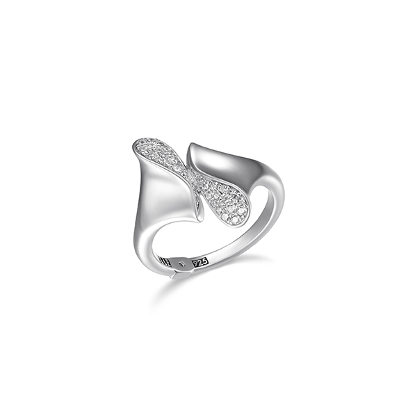 RR4LAF6-W-9 "Flamenco" Triangular with Cubic Zirconia By Pass Ring - Silver