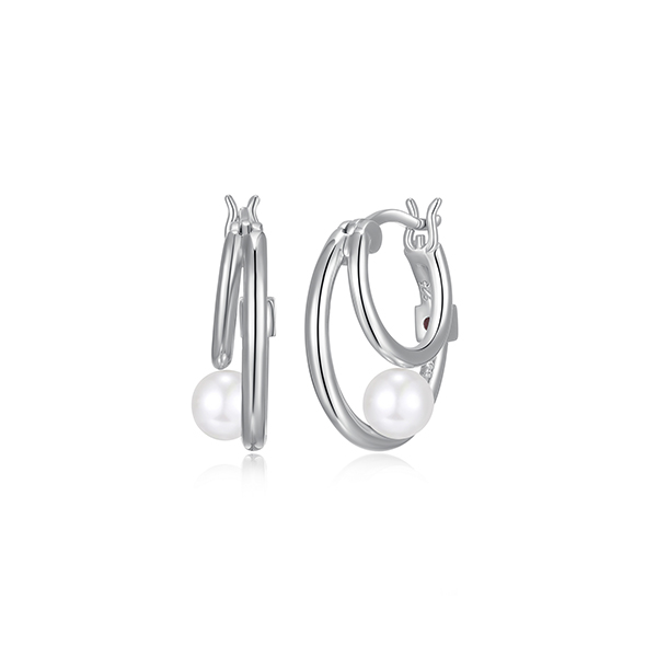ER2LCNX-W "Simpatico" Double Layer Hoop with Pearl Earrings