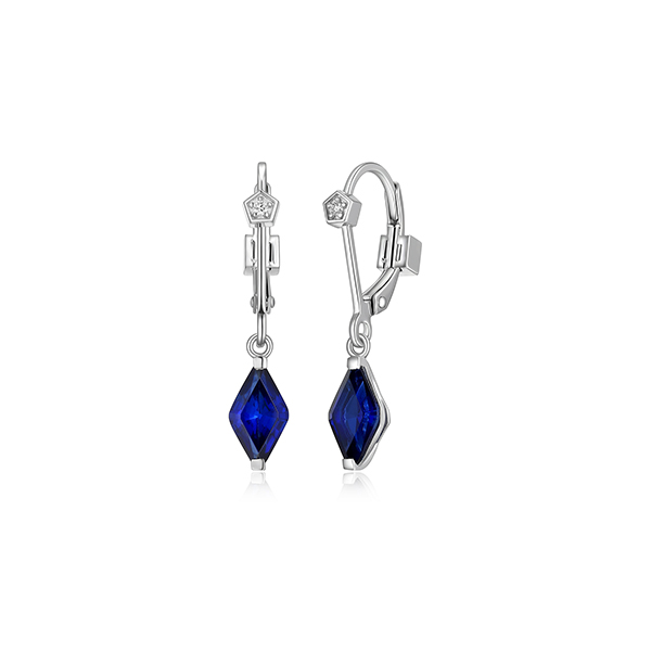 ER2LCPU-B "Etoile" Marquise Shape Created Sapphire and Lab Grown Diamond Dangle Leverback Earrings