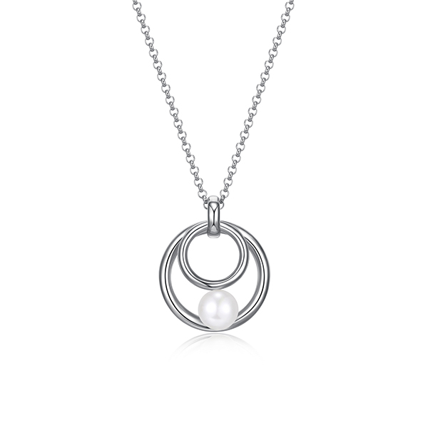 NR0LBTM-W "Simpatico" Double Circle and Pearl Necklace