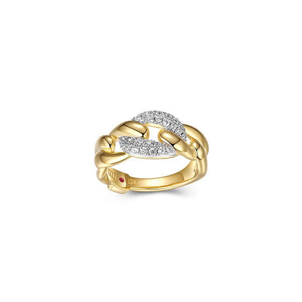 R34LAFM-2T-8 "Ebullience" Twisted Oval Link with Cubic Zirconia Ring - Silver and Gold