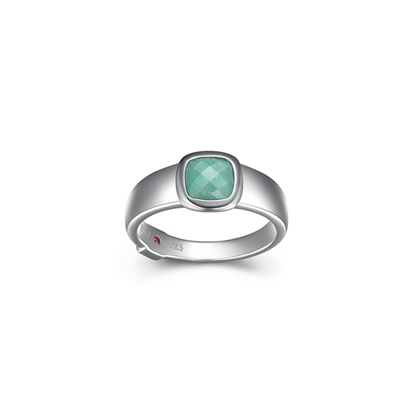 RR4LAGD-W-8 "Mirage" Cushion Cut Amazonite Bezel Set Ring - Silver