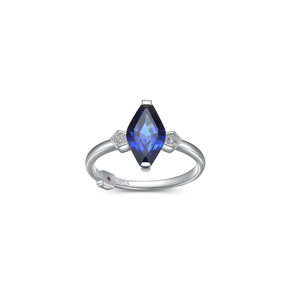 RR4LAGF-B-7 "Etoile" Marquise Shape Created Sapphire and Lab Grown Diamond Ring - Blue