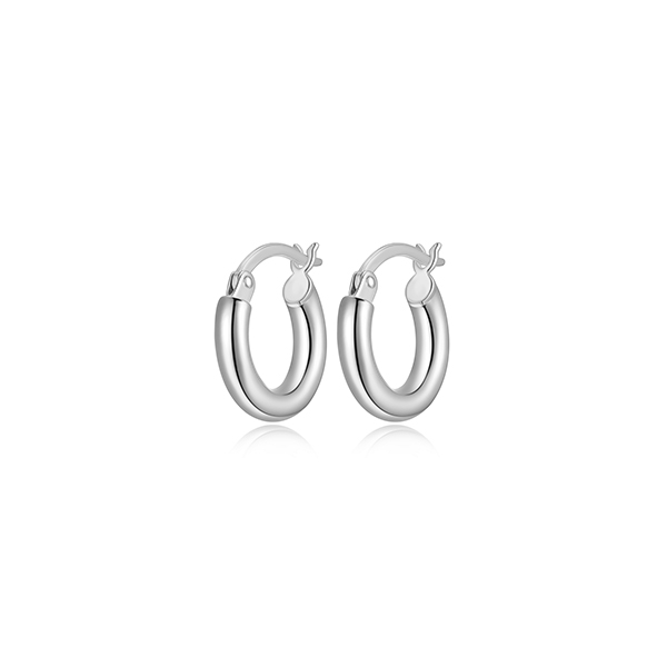 15mm Polished Tube Hoop Earrings - Silver