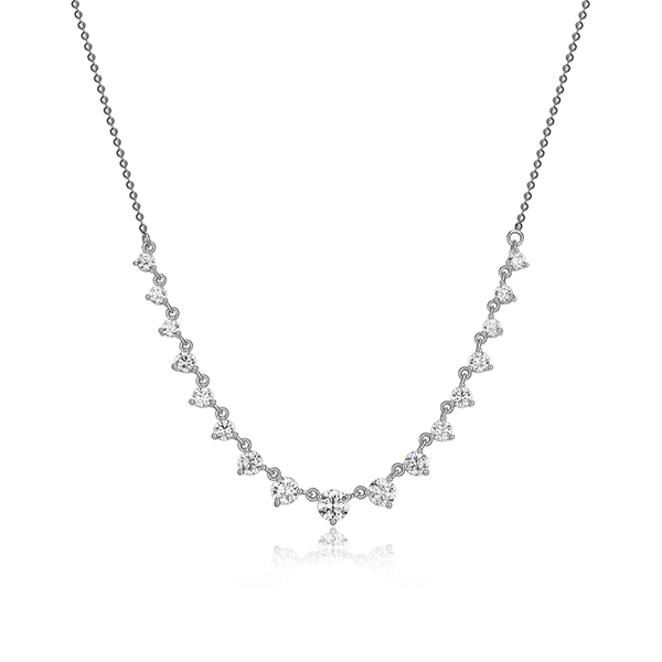 Diamondlite Cubic Zirconia Graduated Round Stone Necklace - Silver