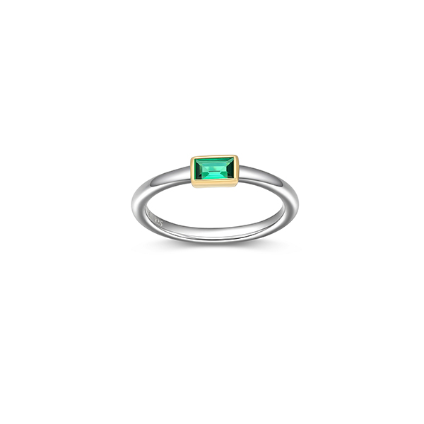 Diamondlite "Mystique" Emerald Green Nano Baguette Stackable Ring - Silver and Gold - Size 6