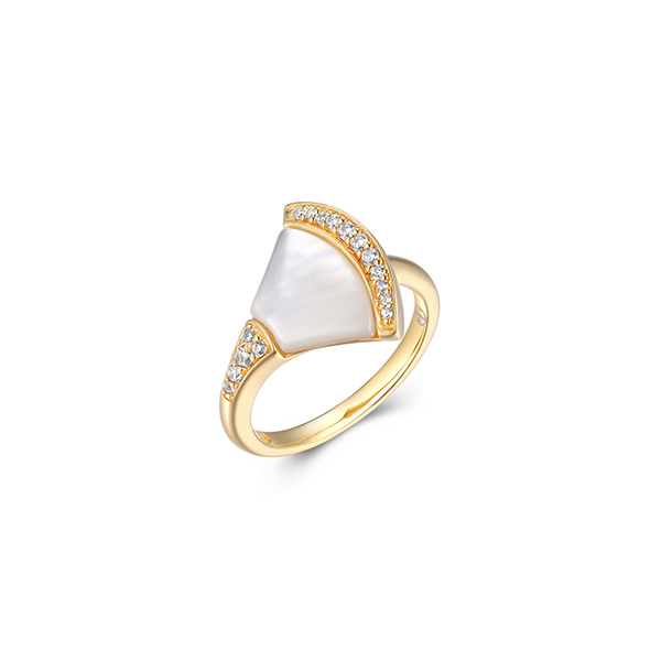 RS4Q04A-Y-8 Sterling Silver "Fanflare" Mother of Pearl with Cubic Zirconia Ring - Gold