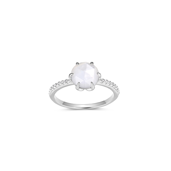Fleur De Vie Diamondlite CZ and Mother of Pearl Ring - Silver - Size 6