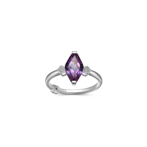 ELLE "Etoile" Marquise Shape Created Sapphire and Lab Grown Diamond Ring - Purple - Size 6