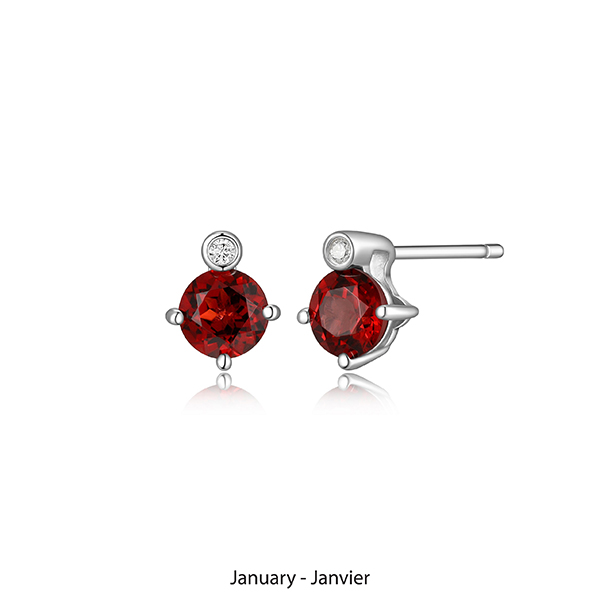 ER2LCQ9-JAN "Birthstone" January (Garnet) and Lab Grown Diamond Earrings
